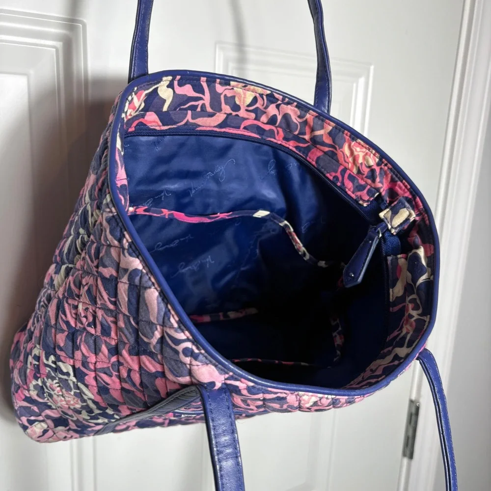 Vera Bradley Tote Bag Womens Medium Purple Pink Floral Excellent Quilted Cotton